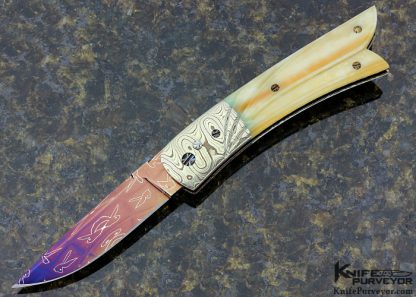 Barry Gallagher Custom Knife Walrus Sole Authorship "Playboy Bunny" Damascus Automatic