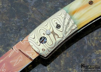 Barry Gallagher Custom Knife Walrus Sole Authorship "Playboy Bunny" Damascus Automatic - Image 2