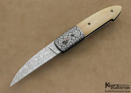 Barry Gallagher Sole Authorship Damascus Button Release Linerlock