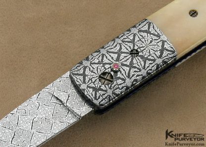 Barry Gallagher Sole Authorship Damascus Button Release Linerlock - Image 2