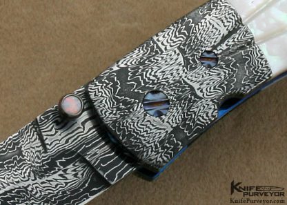 Barry Gallagher Custom Knife Sole Authorship Mosaic Damascus & Fluted Mother of Pearl Shell Linerlock - Image 2