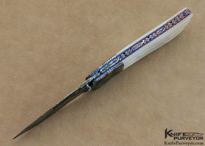 Barry Gallagher Custom Knife Sole Authorship Mosaic Damascus & Fluted Mother of Pearl Shell Linerlock - Image 4