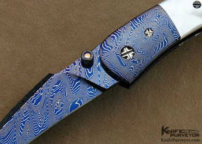 Barry Gallagher Custom Knife Mother of Pearl & Blued Sole Authorship Damascus Linerlock - Image 2