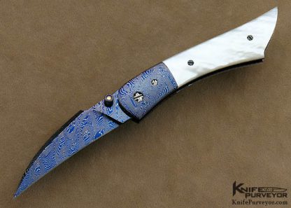 Barry Gallagher Custom Knife Mother of Pearl & Blued Sole Authorship Damascus Linerlock