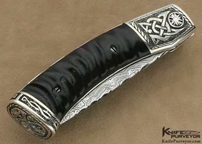 Bill McHenry Custom Knife Sole Authorship Engraved Silver, Damascus & Kudu Horn Linerlock - Image 4