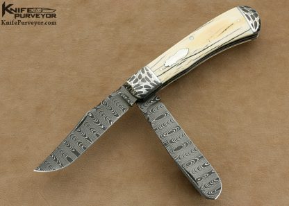 Bill Ruple Custom Knife  Damascus 2 Blade Slip Joint