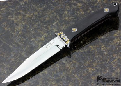 Bob Loveless Custom Knife Riverside Logo Black Micarta Boot Knife Engraved by Dan Wilkerson