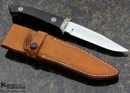 Bob Loveless Custom Knife Riverside Logo Black Micarta Boot Knife Engraved by Dan Wilkerson - Image 3