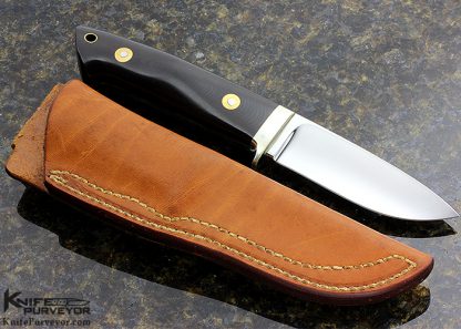 Bob Loveless S.R. Johnson Custom Knife "Loveless Johnson" Logo Black Micarta Drop Point Hunter Featured in "Living on the Edge" Logos of the Loveless Legend on Page 96 - Image 3