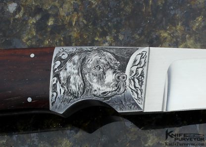 Bob Lum Custom Knife Engraved Desert Ironwood Drop Point Hunter with Paul Long Sheath - Image 3