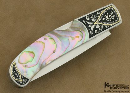 Robert Merz Custom Knife Engraved Abalone Midlock - Image 3