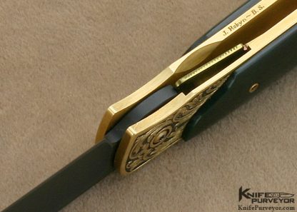 Bob Terzuola Custom Knives Jon Robyn Engraved 18Kt Gold & Black Edwards Jade with Black Ceramic Blade Barrett Smythe Linerlock - Image 7