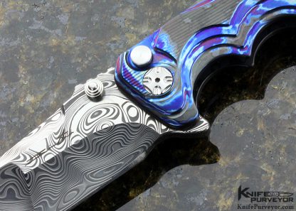 Brian Tighe Custom Knife Damasteel and Timascus Tanto Fighter Button Lock Flipper - Image 2