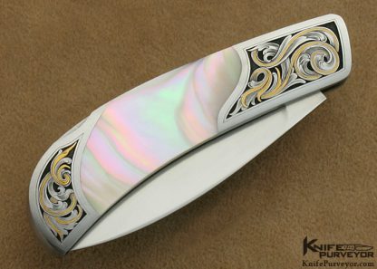 Jack Busfield Custom Knife Sam Alfano Engraved Green Sea Snail Shell Lockback - Image 3