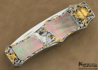 Jack Busfield Custom Knike "The Restless Sleep" Engraved by Dan Wilkerson with Gold & Blacklip Pearl Midlock - Image 4