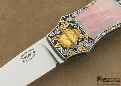 Jack Busfield Custom Knike "The Restless Sleep" Engraved by Dan Wilkerson with Gold & Blacklip Pearl Midlock - Image 2