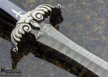 Buster Warenski Custom Knife Carved Damascus Art Dagger - Image 3