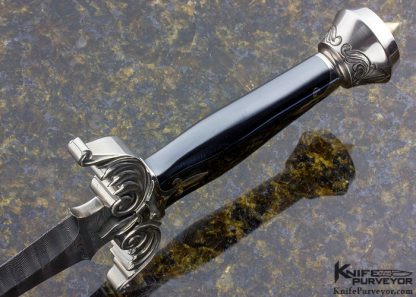 Buster Warenski Custom Knife Carved Damascus Art Dagger - Image 5