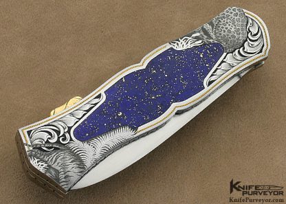 Buster Warenski Custom Knife Lapis Lazuli Julie Warenski Engraved D/A Lockback - Image 6