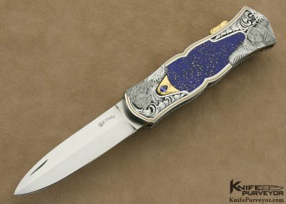 Buster Warenski Custom Knife Lapis Lazuli Julie Warenski Engraved D/A Lockback