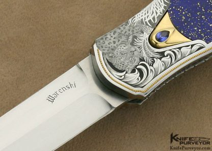 Buster Warenski Custom Knife Lapis Lazuli Julie Warenski Engraved D/A Lockback - Image 2