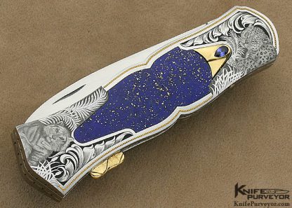 Buster Warenski Custom Knife Lapis Lazuli Julie Warenski Engraved D/A Lockback - Image 3