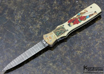 Butch Vallotton Custom Knife "Viper" OTF Auto Scrimshawed Phenolic by Denise Kondria with Mokume and Damascus - Image 8