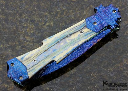 Butch Vallotton Custom Knives Mammoth Tooth and Blued Damascus Automatic - Image 3