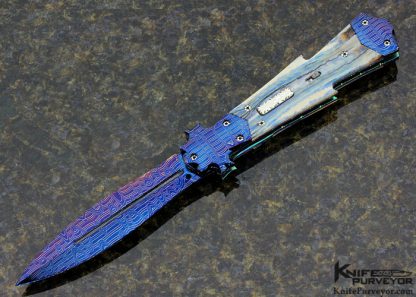 Butch Vallotton Custom Knives Mammoth Tooth and Blued Damascus Automatic