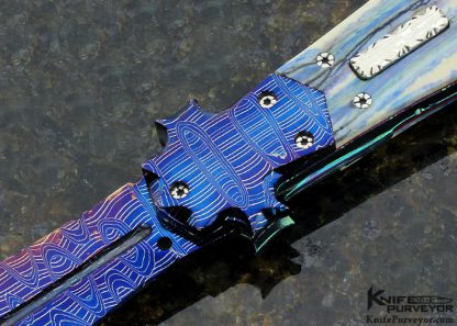 Butch Vallotton Custom Knives Mammoth Tooth and Blued Damascus Automatic - Image 2