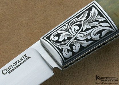 Frank Centofante's Custom Knife: Green & Tan Mammoth Ivory Lockback Engraved by Jere Davidson - Image 2