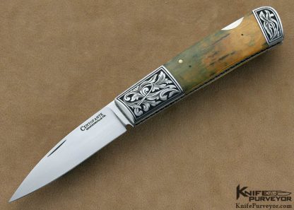 Frank Centofante's Custom Knife: Green & Tan Mammoth Ivory Lockback Engraved by Jere Davidson