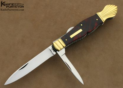 Joel Chamblin Custom Knife 18Kt Gold & Exotic Material 2 Blade Sheffield