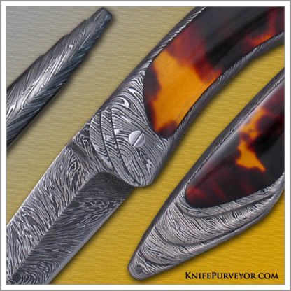 Charles Bennica's Custom Knife Chrysalide 3 Linerlock with Exotic Material and Carved Claude Schosseler Carbon Damascus - Image 2