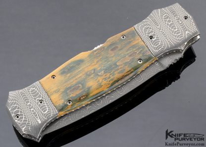 Charlie Dake Custom Knife Fossil Mammoth and Mosaic Damascus D/A Automatic Lockback - Image 3