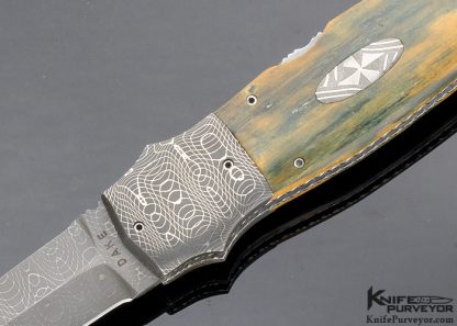 Charlie Dake Custom Knife Fossil Mammoth and Mosaic Damascus D/A Automatic Lockback - Image 2