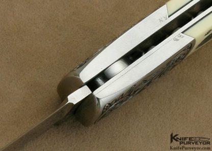 Charlie Dake Custom Knife Billy Bates Engraved Antique Elephant Ivory Button Release Auto Scrimmed by Lynn Benade - Image 9