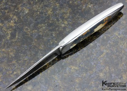 Charles Bennica Custom Knife Chrysalide Linerlock with Mammoth Interframe with Claude Schosseler Carbon Damascus - Image 4