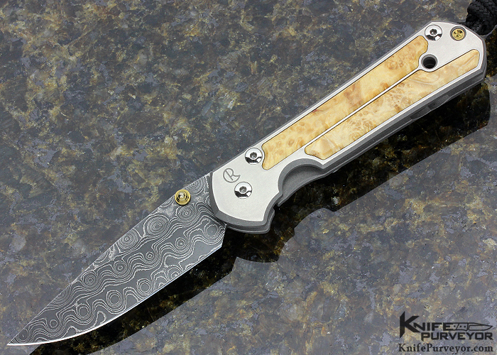 Chris Reeve Custom Knife Damascus Box Elder Burl Wood Small Sebenza Frame Lock Knife Purveyor