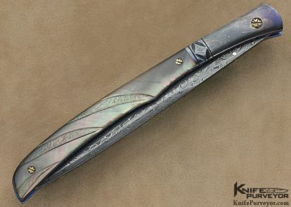 Chuck Gedraitis Custom Knife Damascus & Black Lip Pearl Linerlock - Image 4