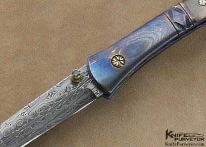 Chuck Gedraitis Custom Knife Damascus & Black Lip Pearl Linerlock - Image 2