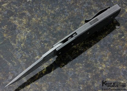 Jason Clark Custom Knife Damasteel Carbon Fiber Frame lock Flipper - Image 3