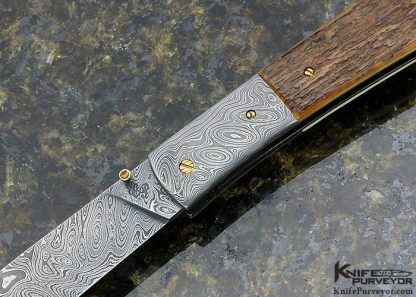 Cliff Parker Custom Knife Damascus and Outer Bark Mammoth Linerlock - Image 2