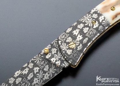 Cliff Parker Custom Knife Sole Authorship "Sylvester & Tweety Bird" Mosaic Damascus Linerlock - Image 2