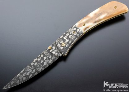 Cliff Parker Custom Knife Sole Authorship "Sylvester & Tweety Bird" Mosaic Damascus Linerlock