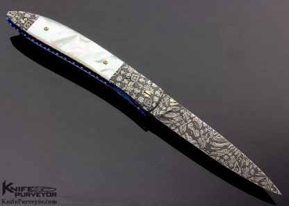 Cliff Parker Custom Knife Mother of Pearl & Mosaic Damascus Linerlock - Image 3