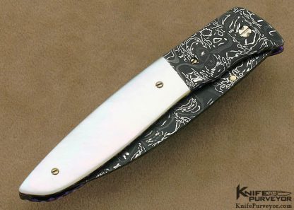 Cliff Parker Custom Knives Mother of Pearl Shell & Sole Authorship Mosaic Damascus Linerlock - Image 3