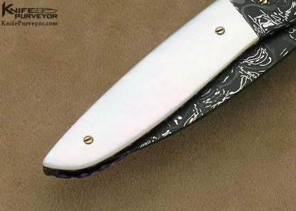 Cliff Parker Custom Knives Mother of Pearl Shell & Sole Authorship Mosaic Damascus Linerlock - Image 5