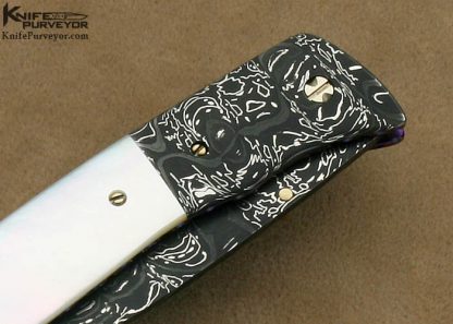 Cliff Parker Custom Knives Mother of Pearl Shell & Sole Authorship Mosaic Damascus Linerlock - Image 4