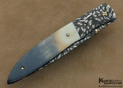 Cliff Parker Custom Knife Sole Authorship Mosaic Damascus & Fossilized Walrus Ivory Linerlock - Image 3